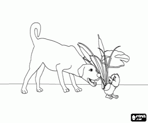 The ugly duckling and the dog coloring page