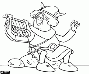 Ulme, the viking with the lyre coloring page