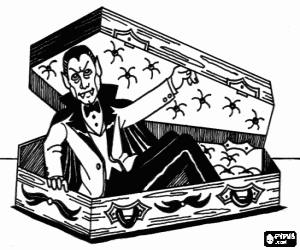 Vampire getting out of his coffin coloring page
