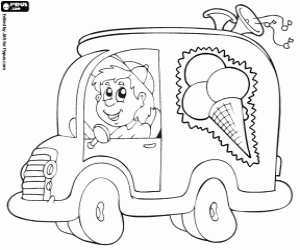 The van of the ice cream seller coloring page