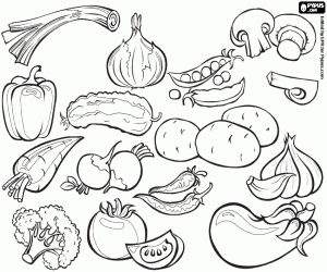 Variety of nutritious vegetables coloring page