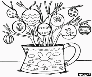 Vase with branches and Easter eggs coloring page