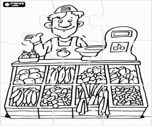 Vegetables seller puzzle coloring page