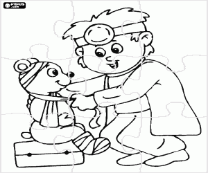 Veterinarian with a bear puzzle coloring page
