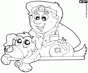 The veterinarian and the sick puppy coloring page