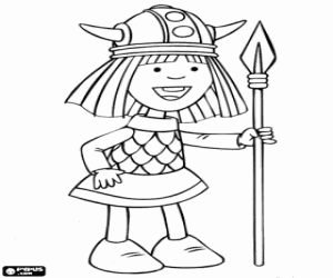 Vicky the Viking with a spear coloring page