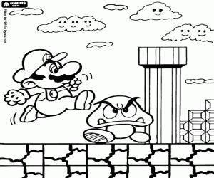 A video game with Mario and Goomba coloring page