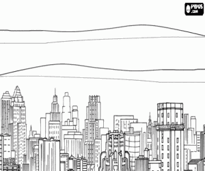 View of a large city coloring page