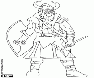 A viking with axe and shield coloring page