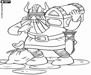The viking Halvar and the treasure coloring page