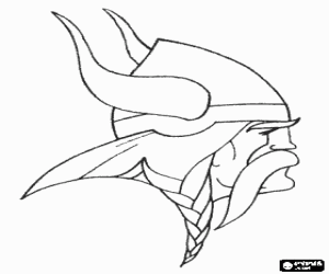 Viking head in profile view with helmet with horns coloring page