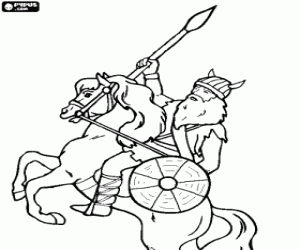A viking on horseback with spear coloring page