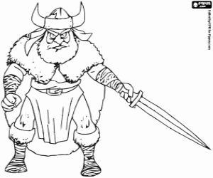 The viking warrior with the sword coloring page