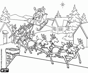 A village on Christmas Eve coloring page