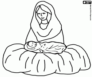 Virgin Mary and Jesus in the Manger coloring page