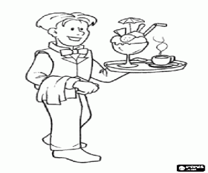 A waiter with the tray coloring page