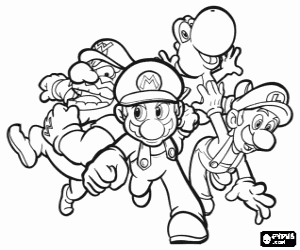 Wario, Mario, Yoshi and Luigi coloring page