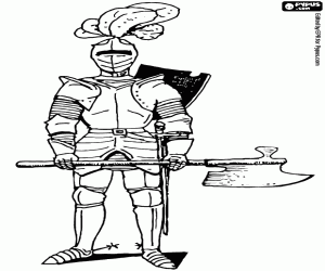 A warrior with armor and axe coloring page