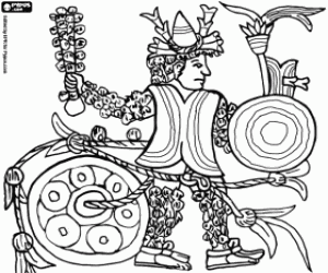 A warrior in an Aztec ritual coloring page