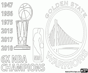 Warriors, x 6 NBA champions coloring page
