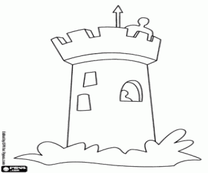 Watchtower with a soldier at the top coloring page