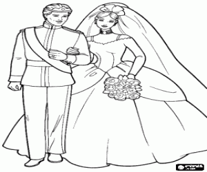 The wedding of Barbie and Ken coloring page