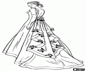 A wedding dress with roses coloring page