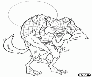 A werewolf and the full moon coloring page