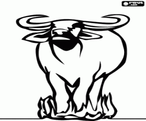 A wildebeest on the African savannah coloring page