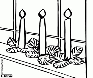 Window with three Christmas candles coloring page