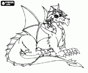 Winged dragon sitting on the ground coloring page