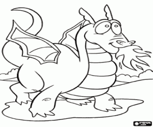 Winged dragon throwing flames coloring page