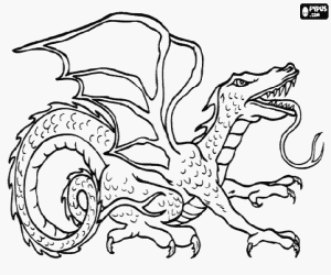 Winged dragon with tongue out coloring page