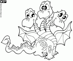 A winged three-headed dragon coloring page