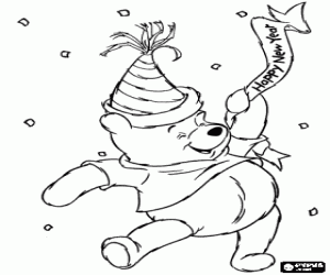 Winnie on the night of new year's Eve coloring page