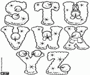 Winter alphabet, letters S to Z coloring page