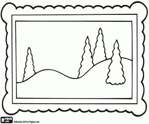 Winter landscape for Christmas coloring page