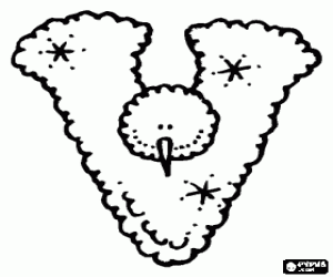 Winter letter V or Christmas letter V  coloring page