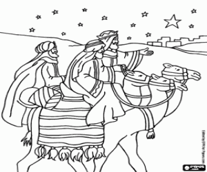 Wise kings and camels in Bethlehem coloring page