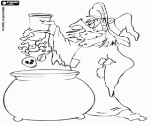 The witch with the cauldron coloring page