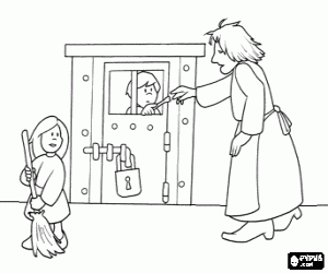 The witch, Hänsel and Gretel coloring page