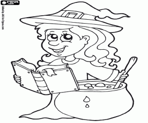 Witch and the magic potion coloring page
