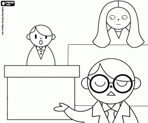 A witness, a lawyer and a judge coloring page