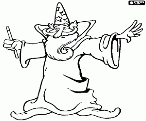 A wizard with beard and magic wand coloring page
