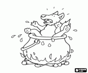 The wolf in the boiling cauldron coloring page