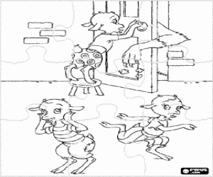The wolf and the little goats puzzle coloring page