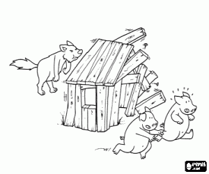 The Wolf and the wooden house coloring page