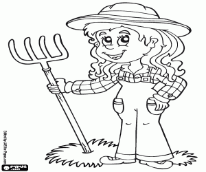 A woman farmer ready to work coloring page