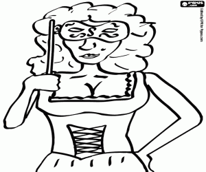 Woman with a mask in Carnival coloring page