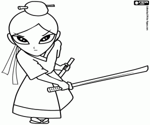 A woman samurai coloring page